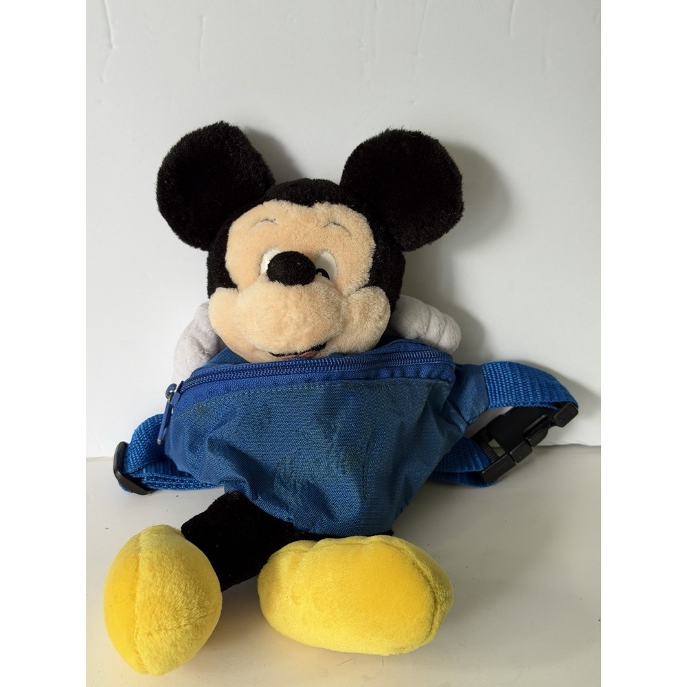 Vintage 90s Disney Mickey Mouse Plush Fanny Pack Waist Bag Blue Disneyland Bin J